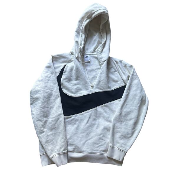 Nike Men's M Big Swoosh 1/2 Zip White Hooded Sweatshirt DX0566-657 - Picture 1 of 3
